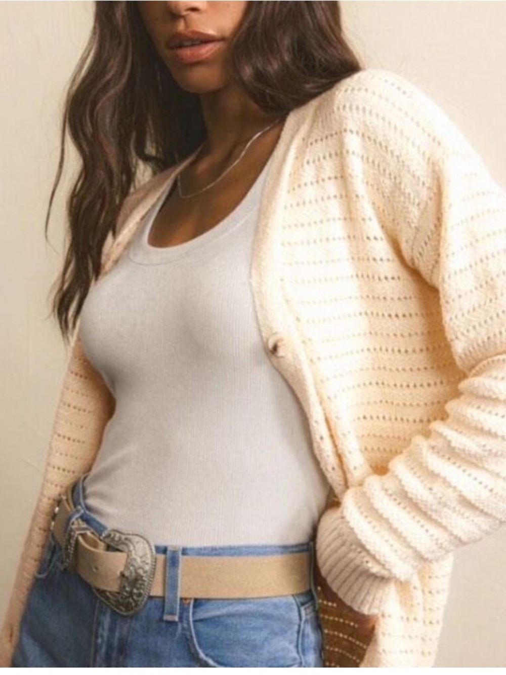 BOGO! Z SUPPLY Arcadia Pointelle Knit Cardigan in Oat Milk Cream Size Medium - Picture 10 of 10